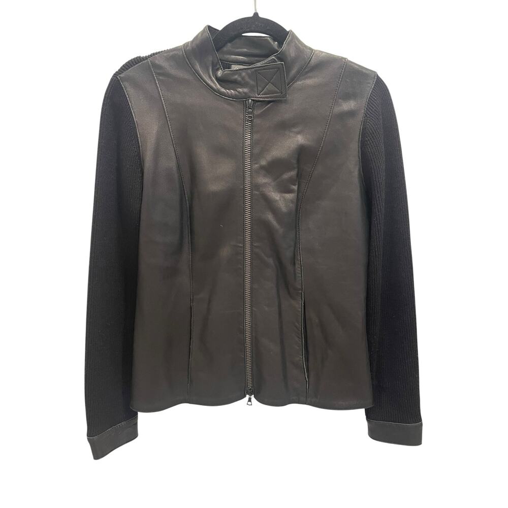 Classiques Entier Black Leather & Ribbed Knit Mixed Media Jacket S